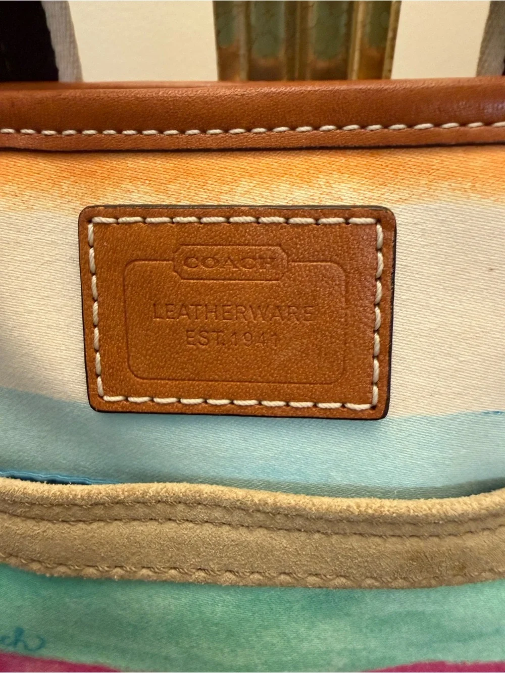 Coach Multicolor Striped Canvas Tote Bag